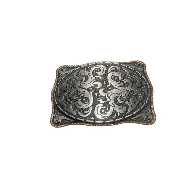 Large Vintage Silver Floral Western Cowboy Belt Buckle Set For Men – Fits 35mm Belts, Antique Silver Finish